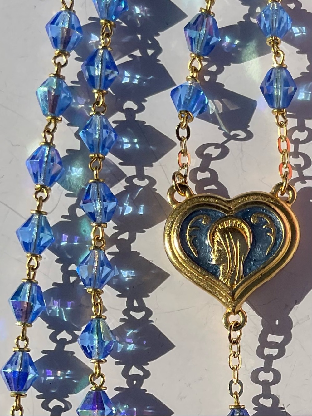 Blue Aurora Borealis Crystal Rosary-Lourdes Water Center-Blue Enamel